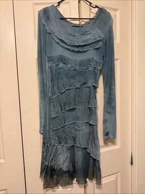 Tempo Paris Dusty Blue Long-Sleeve Layered Dress